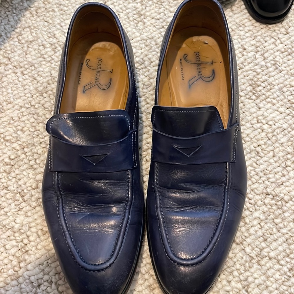 Handcrafted jose real navy blue loafers size 42